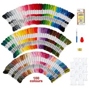 Set Bordado 100 Colores Hilos Agujas Accesorios Punto Cruz